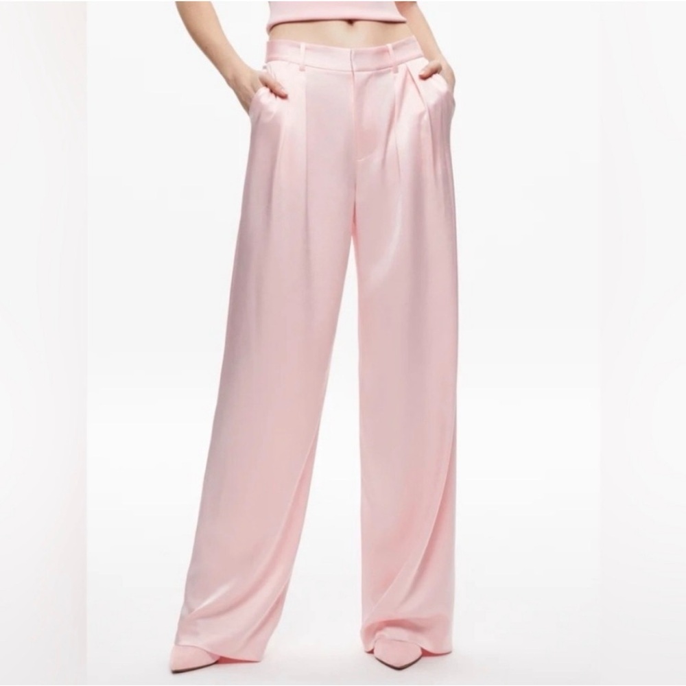 Alice + Olivia Pompey Satin Wide Leg Trousers Pants Minimalist Quiet Luxury 6 - Picture 2 of 10